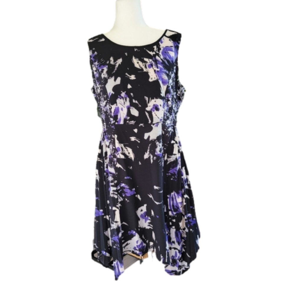 Simply Vera Vera Wang Sleeveless Dress Floral Pleated Midi Size Large EUC